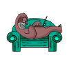 Sloth on sofa laptop staff