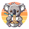 Koala eats ramen noodles