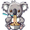 Koala eats ramen noodles