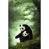 Panda-familie i regnskoven i ukiyo-e-stil