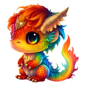 süßer kleiner Baby Drache mit Regenbogenfell