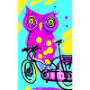 Pink Owl on Bicycle