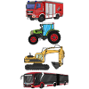 Pompiers, bus, tracteur, excavatrice