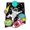 Astronaut boy in space with rockets