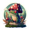 Cartoon Frog with Mushrooms