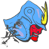 kanjizeichen „Mut“, Samureihelm