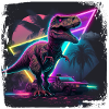 80s synthwave design with dinosaur