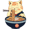 Japanese cat with ramen noodles