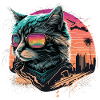 Synthwave Style Cat