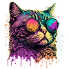 Neon Cat with Sunglasses
