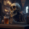 Skeleton drinks beer