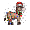 Christmas donkey with Christmas hat in the snow