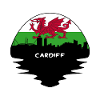 Cardiff-Wales-Flaggen-Skyline-Schattenbild-Reise