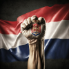Serbian flag with strong hand