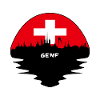 Genf-Schweiz-Flaggen-Skyline-Schattenbild-Reise