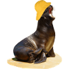 Seelöwe mit Südwester Kopfbedeckung
