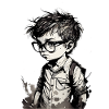 Cartoon Little Boy with Glasses