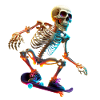 Skeleton riding a skateboard