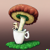 Mushroom sipping Coffee