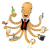 Der fröhliche Oktopus-Kellner.
