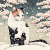 Snow Covered Cat In Ukiyo-E