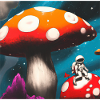 Cosmonaut on magic mushroom planet