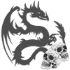 Schädelmuster, asiatische Drachensilhouette