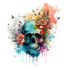 Skull Skeleton Flowers Roses Splash