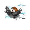 Hedgehog flies on raven