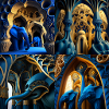 Cathedral Fractal Elephant Blue Statues