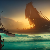 Bateau pirate sur mer bleue