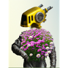cyborg mit blumenstrauß