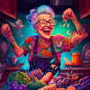 Grandma with tattoos cooking