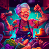 Grandma with tattoos cooking