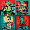 Old tattoed woman cooking