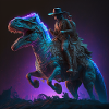 Alien cowboy riding t rex
