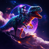 Celestial astronaut riding t rex