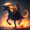 Cowboy riding cyber t rex