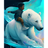 Child rides polar bear