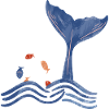 Whale fin and fish