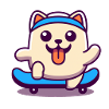 Glücklicher Skateboardhund