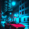 synthwave car in dark city