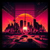 Skyline of Berlin in the evening light Vaporwave optics