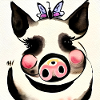 Cochon ludique avec papillon