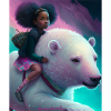 Black girl rides polar bear