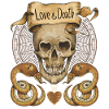 Skull, snakes, love-and-death, saying
