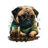 Grumpy Pug drinks whiskey
