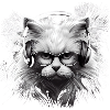 Katzenkopf mit Brille Kopfhörer-coole Katze