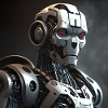 Red-eyed cyborg robot