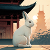 lapin devant un temple asiatique